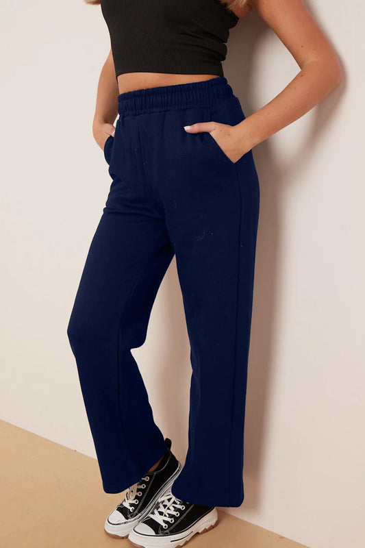 Wide Leg Fleece Trousers (Navy)