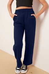 Wide Leg Fleece Trousers (Navy)