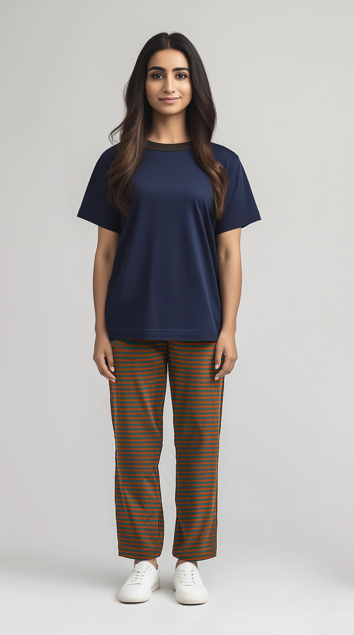 Women's Navy shirt and printed trouser (Stretchable)