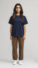 Women's Navy shirt and printed trouser (Stretchable)