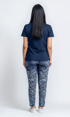 Women's Navy shirt and printed trouser (Stretchable)