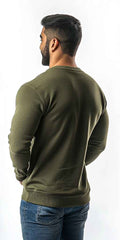 Regular Fit Unisex Crew Neck Long Sleeve Sweatshirt (Olive Green)