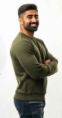 Regular Fit Unisex Crew Neck Long Sleeve Sweatshirt (Olive Green)