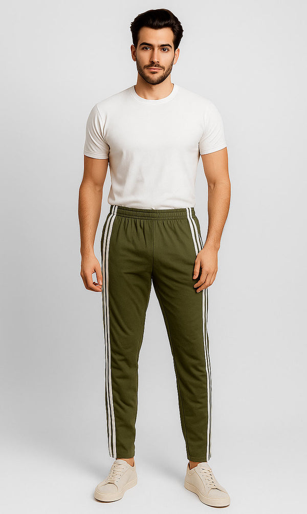 Men's Essential Side Stripe Trouser Olive Green