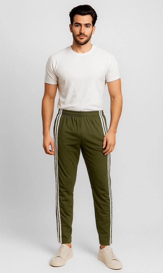 Men's Essential Side Stripe Trouser Olive Green