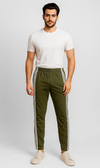 Men's Essential Side Stripe Trouser Olive Green