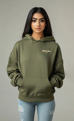 Unisex White Wolf Premium Fleece- Hoodie (Olive Green)