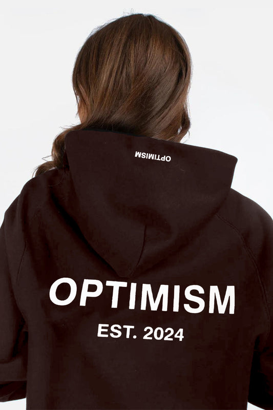 Unisex Premium Fleece- Hoodie Oversized (Brown) Optimism