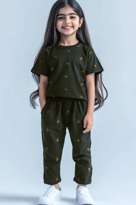 Girls T-shirt and Trouser (Black Owl)