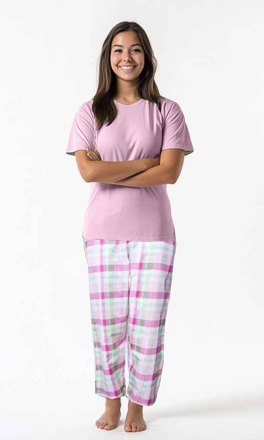 Women Cotton Check Trouser (pink Check)