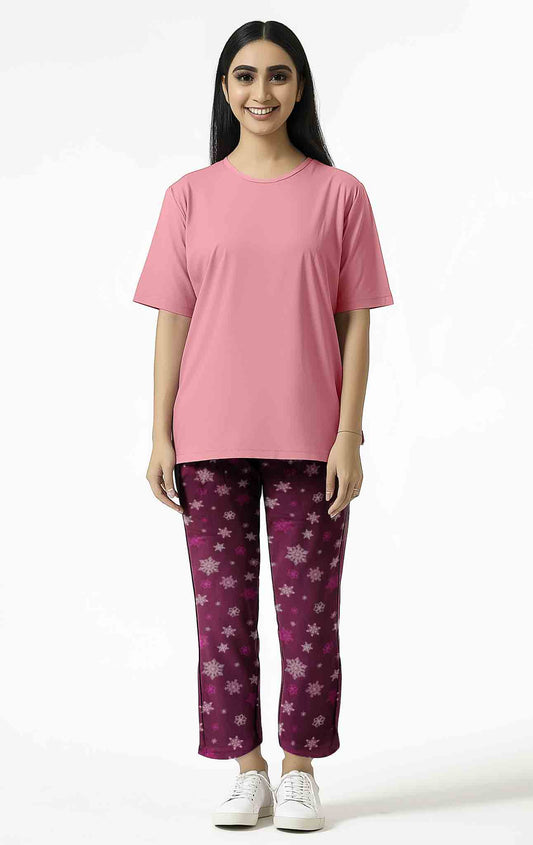 Women's pink shirt and printed trouser (Stretchable)