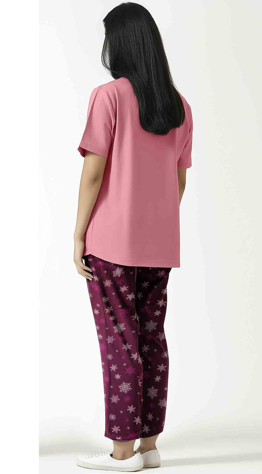 Women's pink shirt and printed trouser (Stretchable)
