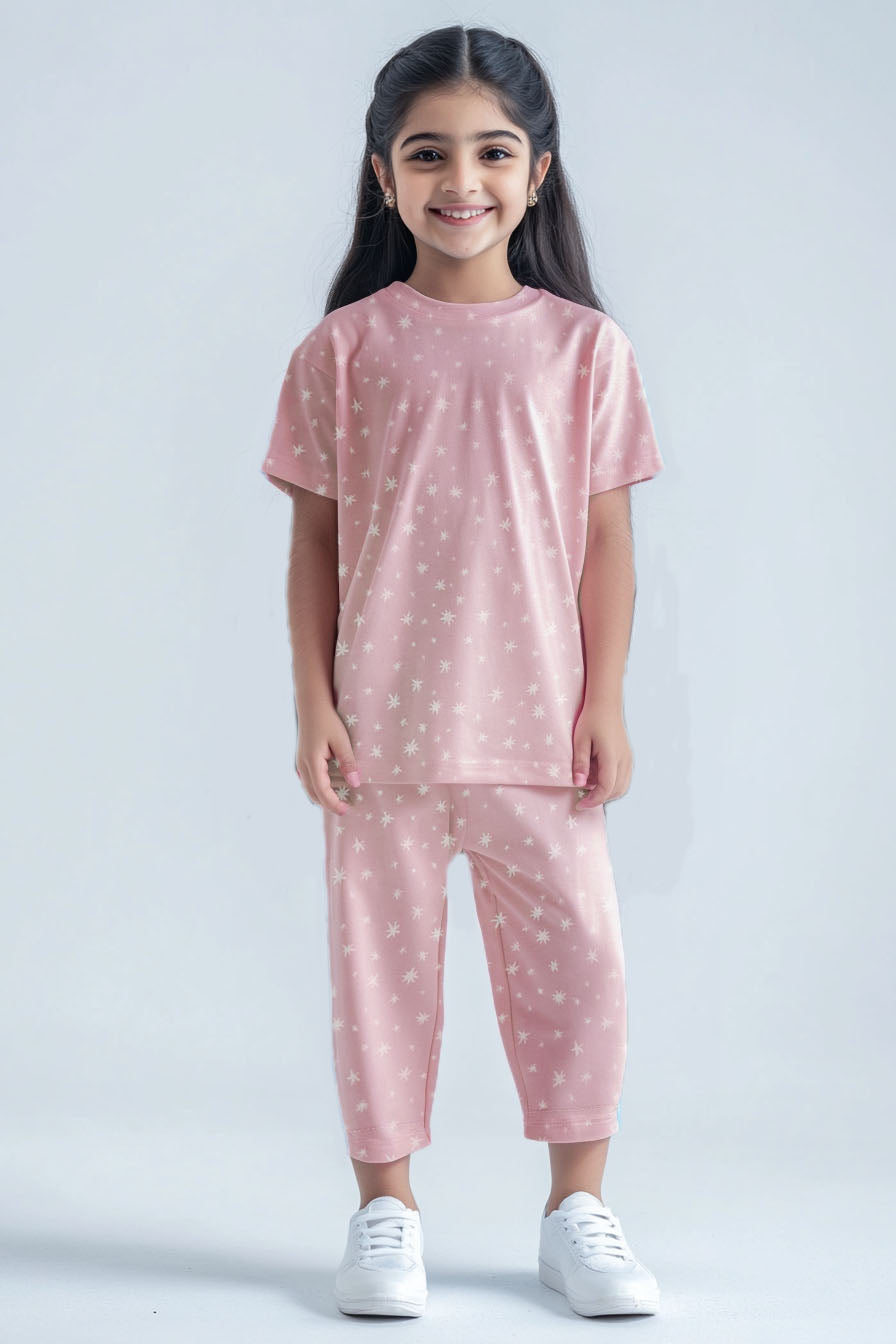 Girls T-shirt and Trouser (Powder Pink Stars)