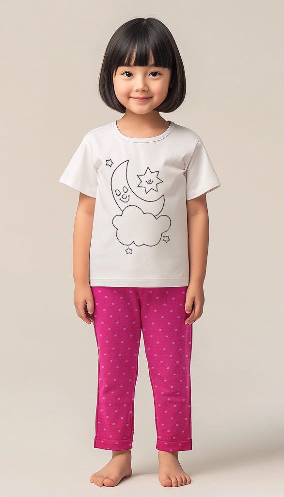 Girls T-shirt and Trouser (Pink Dot Printed) Happy Moon