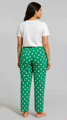 Women's T-Shirt and printed  trouser (Green polka dot)