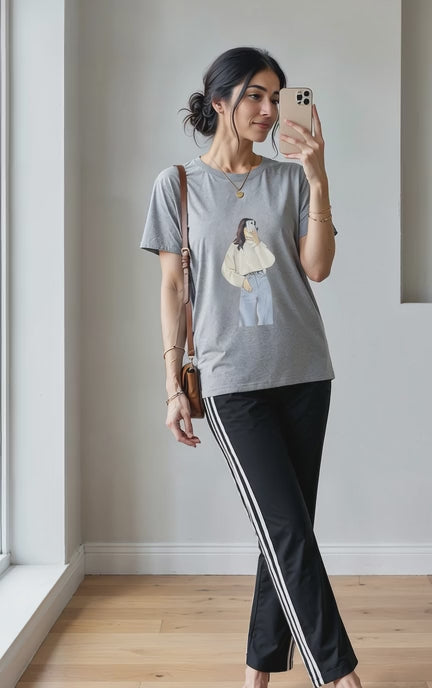 Buy Women’s Grey T-Shirt & Black Trousers Lounge Set - Hinz Clothing