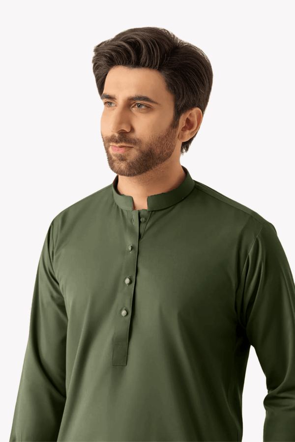 olive green kurta for men