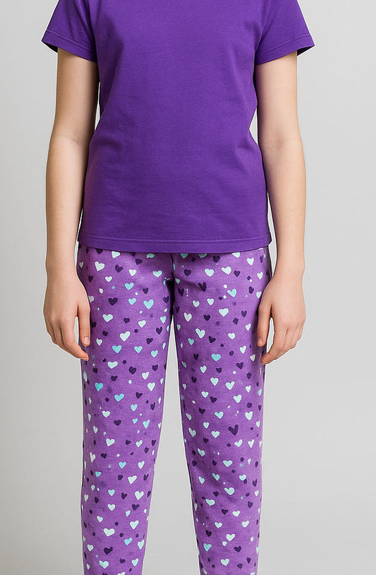 Girls T-shirt and  Trouser Heart (Purple Heart)