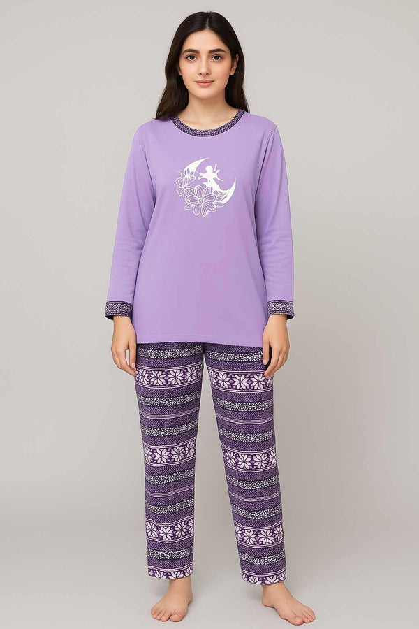 Women’s Nightwear – Floral Moon Print with Patterned Trouser