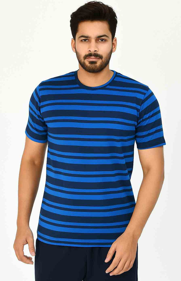 Blue and Black Stripes Short Sleeve T-Shirt