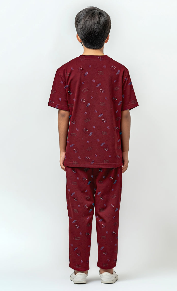 maroon shark printed night dress for kids