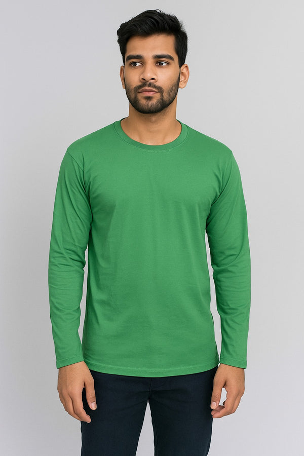 round neck cotton full sleeve green t shirt for men by hinz