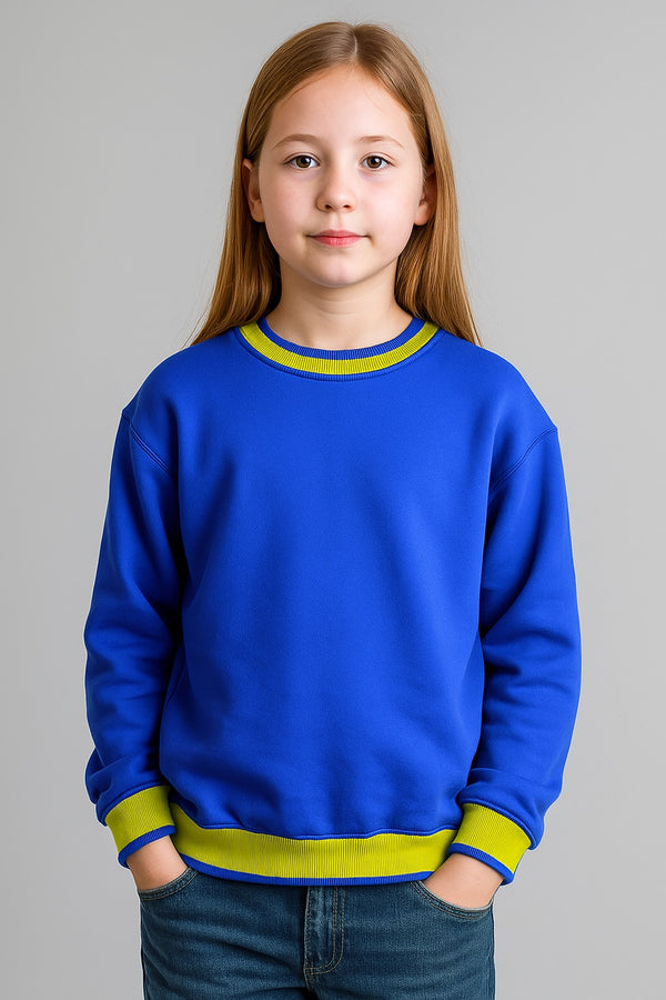 Kids Solid Girls Full Sleeves Sweat Shirt (Fleece) R-Blue