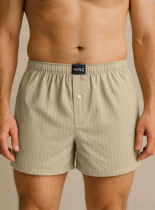 Men Stripe Cotton Boxer Shorts Stone - (100% Cotton)