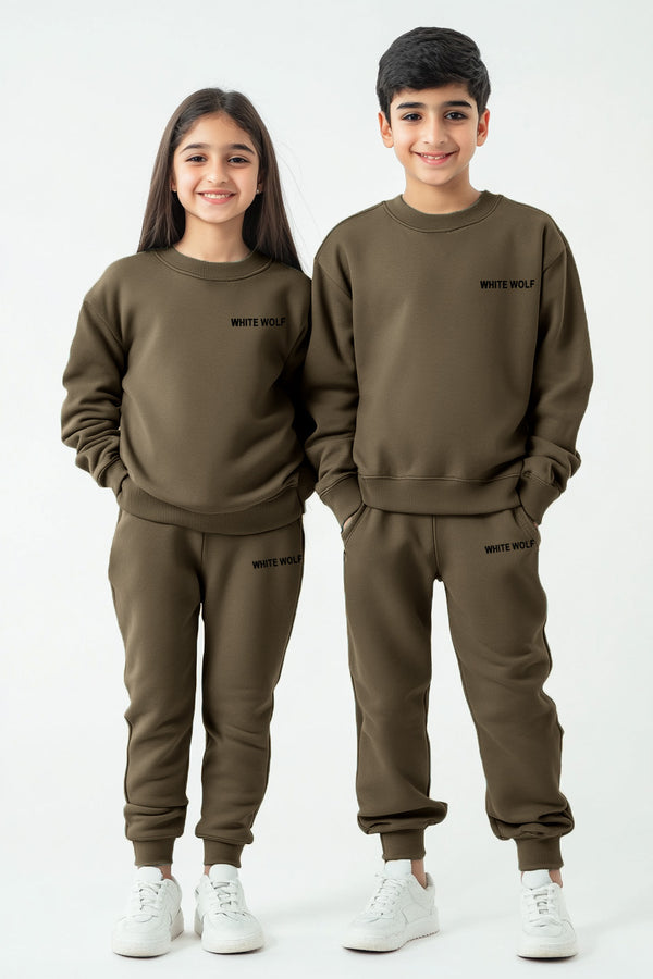 Kids Solid Unisex track suit (Terry) Brown