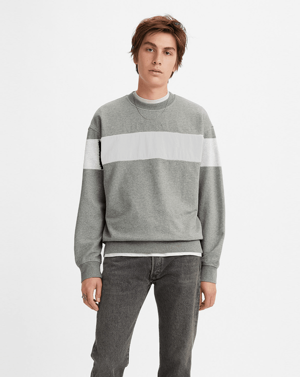 Men's White Crewneck Sweatshirt with Chest Color Block