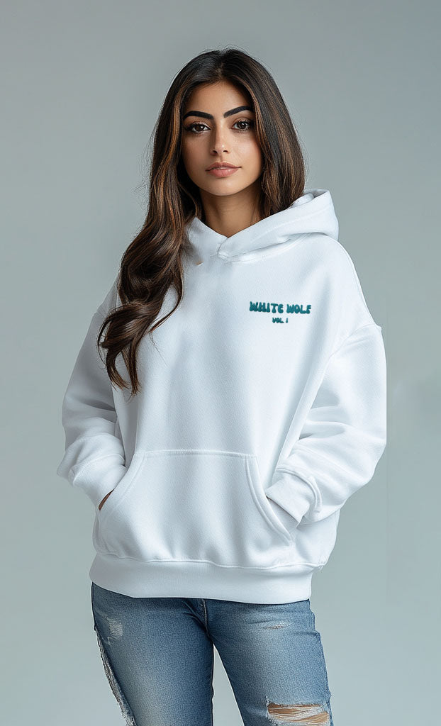 Unisex White Wolf Premium Fleece- Hoodie (White)