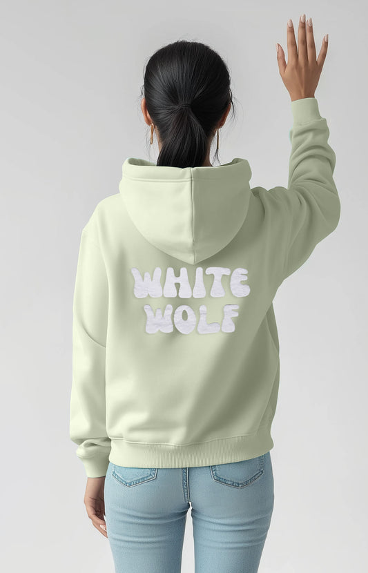 Unisex White Wolf Premium Fleece- Hoodie (Light Sea Green)