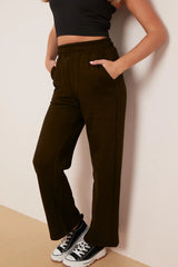 Wide Leg Fleece Trousers (Dark Brown)