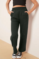 Wide Leg Fleece Trousers (Dark cool Green)