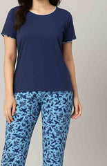 Women's Night Suit Short Sleeve (blue flower)