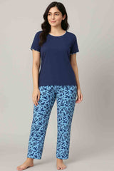 Women's Night Suit Short Sleeve (blue flower)