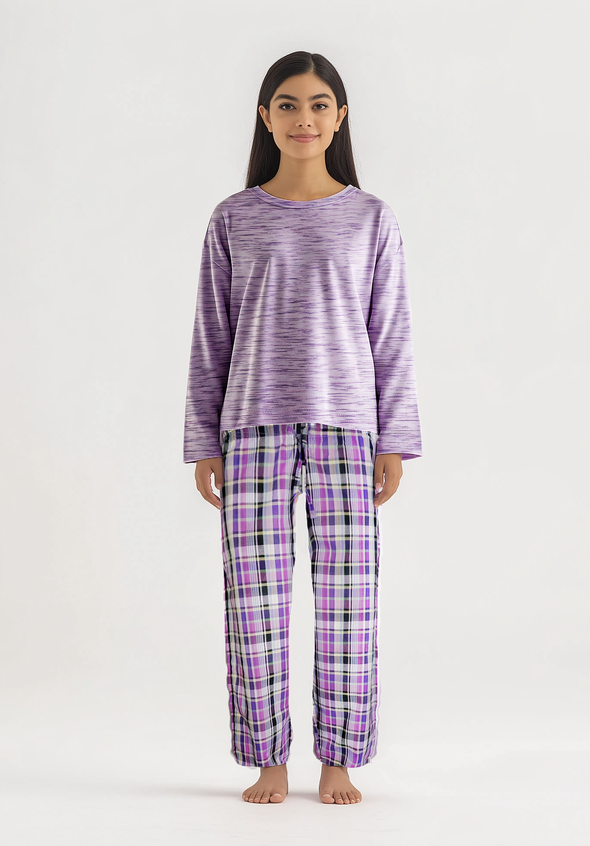 Cotton Check T-shirt & Trouser (lilac Check)