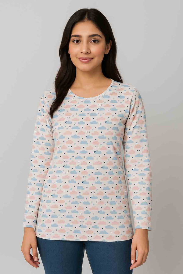 Women Full Sleeve Cotton Shirt (clouds)