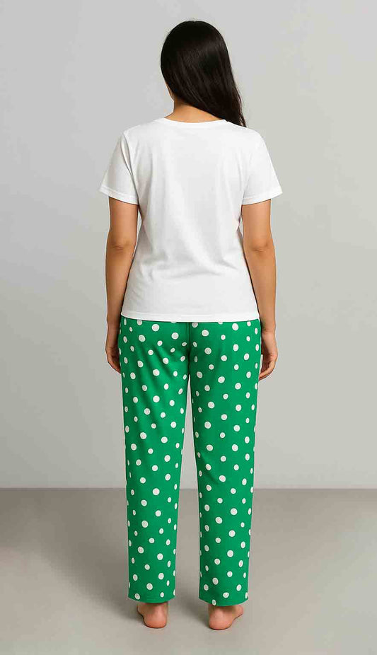 Women's T-Shirt and printed  trouser (Green polka dot)
