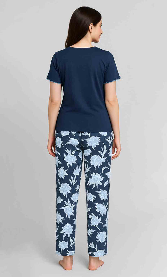 Women's Night Suit Short Sleeve (sky flower)