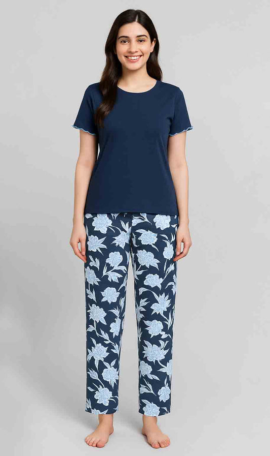 Women's Night Suit Short Sleeve (sky flower)