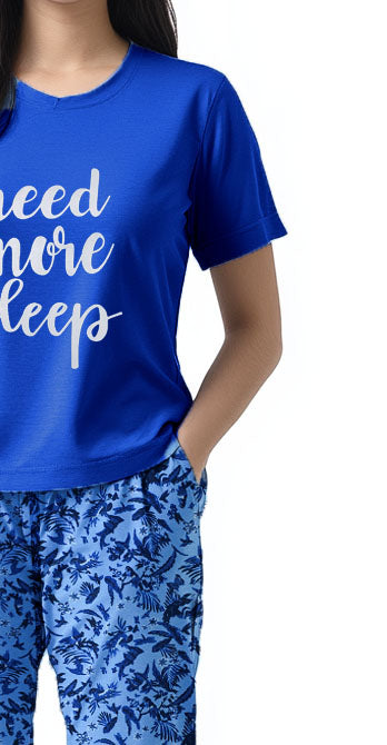 Women's Night Suit Short Sleeve (blue flower)