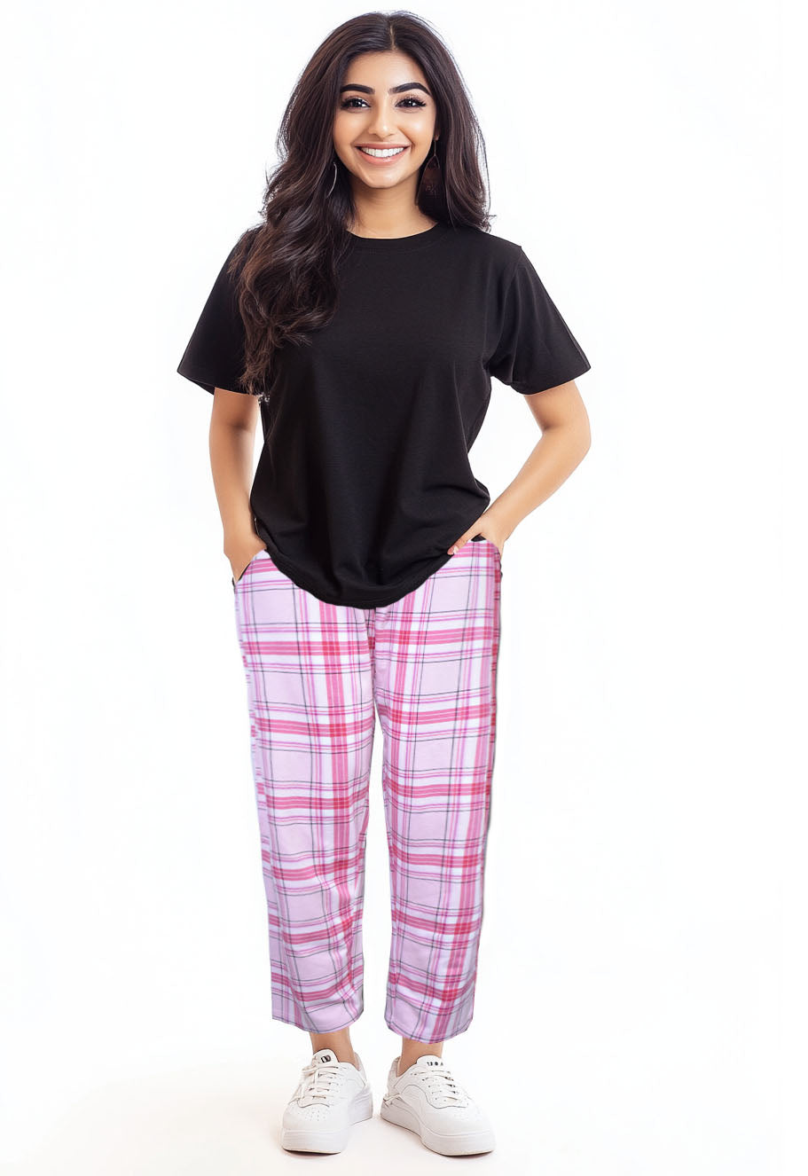 Women's Pink Check with Black shirt (Stretchable)