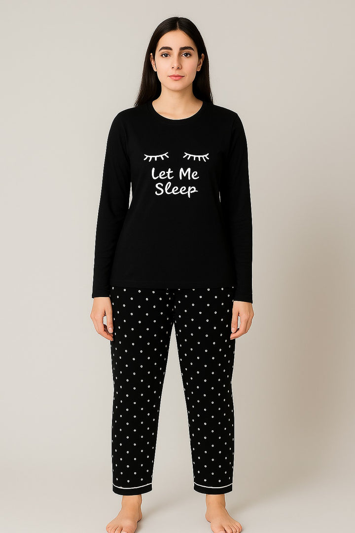 polka dots Black night pajamas for ladies by hinz