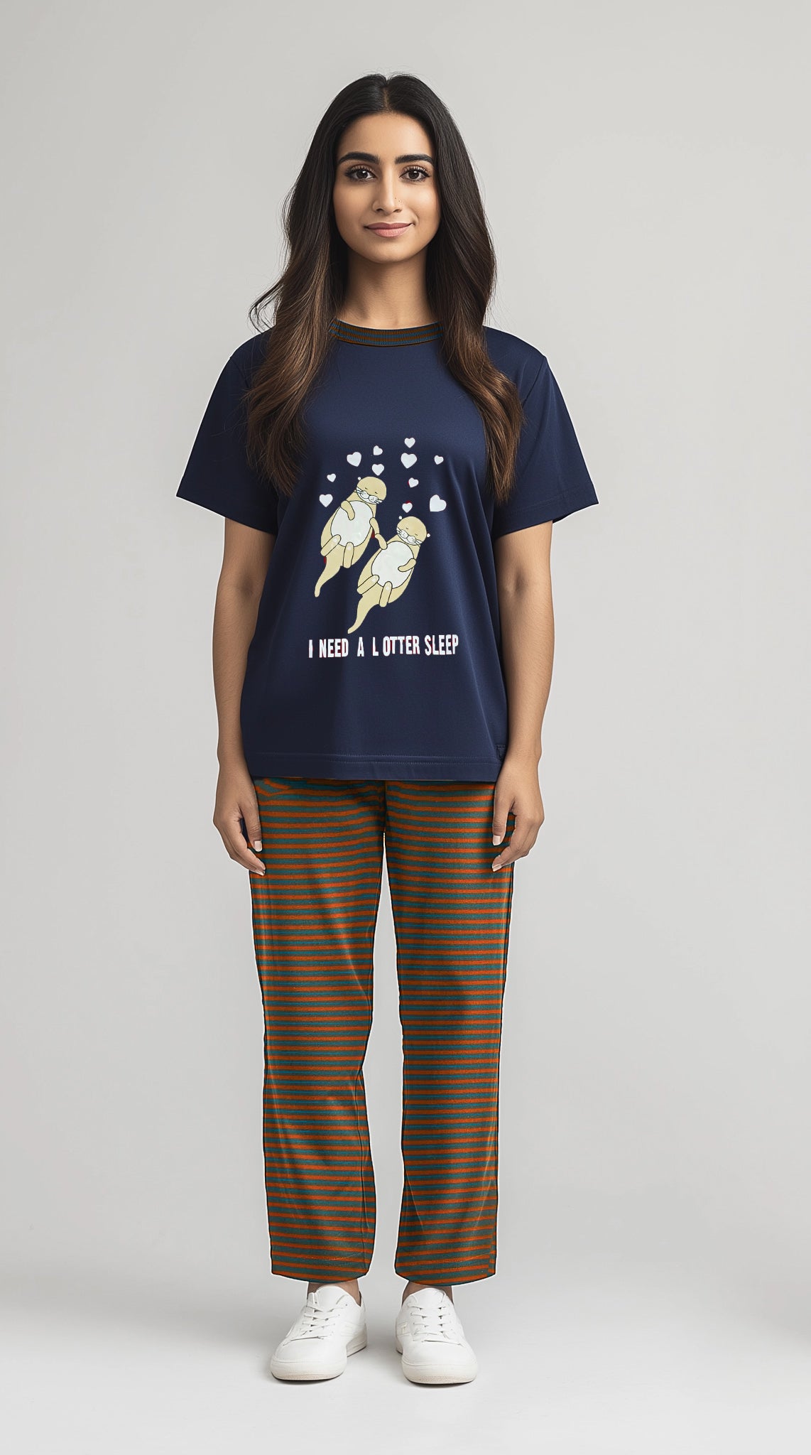 Women's Navy shirt and printed trouser (Stretchable)