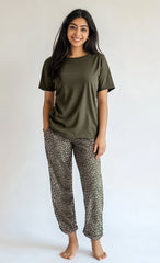 Women's olive shirt and printed trouser (Stretchable)