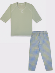 Women's Night Suit With Checkered Trouser (Green)