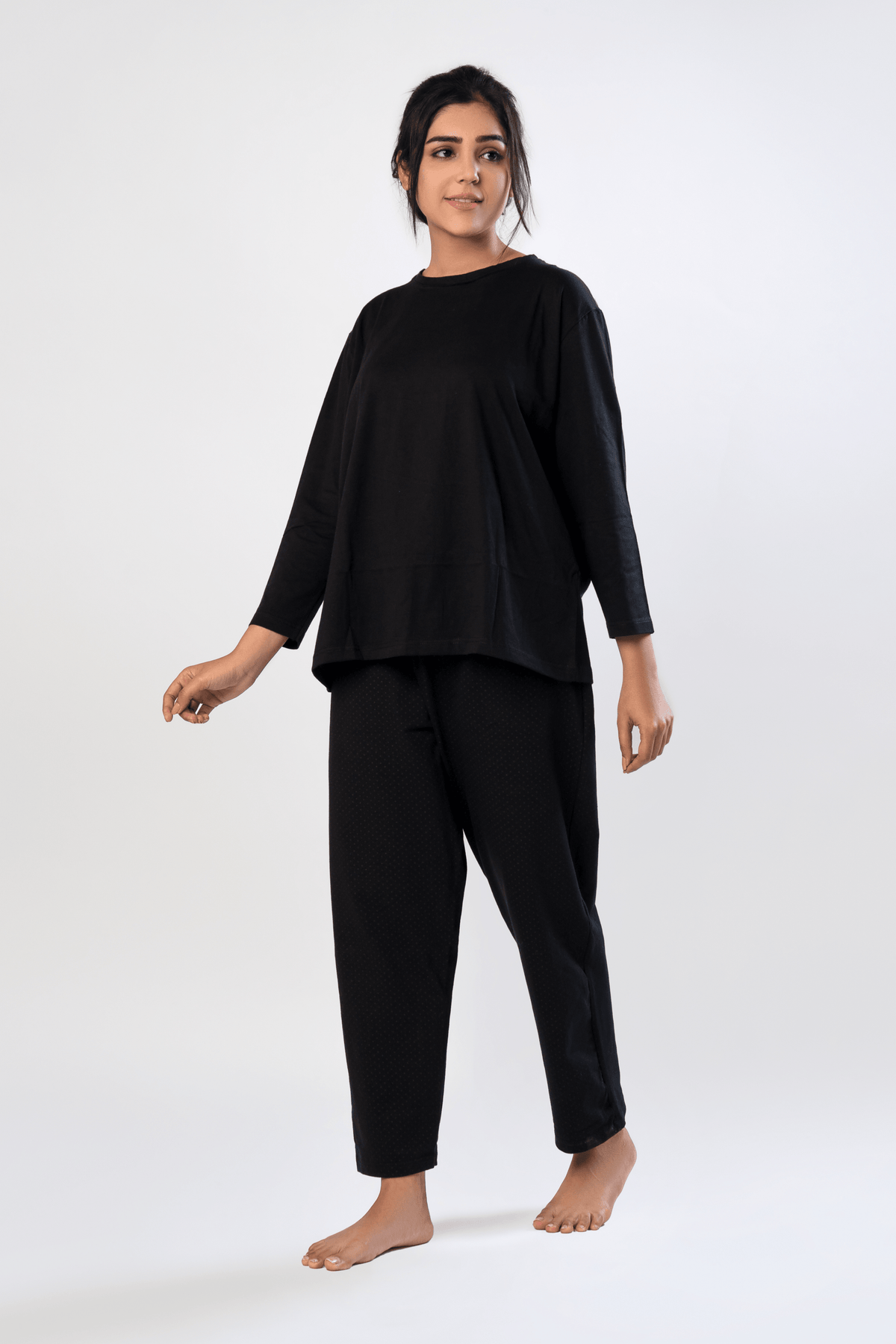M&S Fit Women's Night Suit (Black with Dotted Pajama)