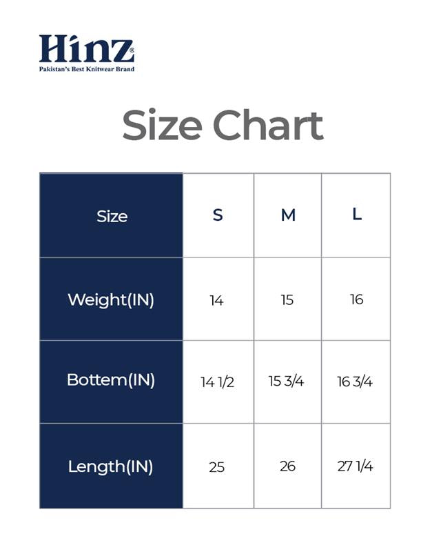 Hinz Women Tank Tops Size Chart
