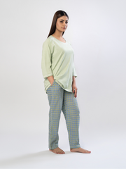 Women's Night Suit With Checkered Trouser (Green)